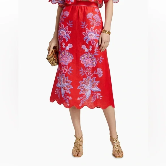 FARM RIO Porcelain Linen Midi Skirt Women's M - Picture 3 of 12